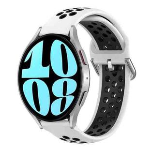 For Samsung Galaxy Watch 6 44mm 20mm Perforated Breathable Sports Silicone Watch Band(White+Black)
