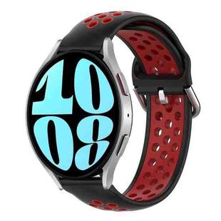 For Samsung Galaxy Watch 6 40mm 20mm Perforated Breathable Sports Silicone Watch Band(Black+ Red)