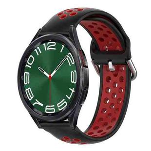 For Samsung Galaxy Watch 6 Classic 47mm 20mm Perforated Breathable Sports Silicone Watch Band(Black+ Red)