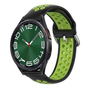For Samsung Galaxy Watch 6 Classic 47mm 20mm Perforated Breathable Sports Silicone Watch Band(Black+ Lime)