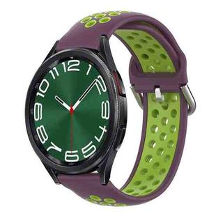 For Samsung Galaxy Watch 6 Classic 47mm 20mm Perforated Breathable Sports Silicone Watch Band(Purple+Lime)