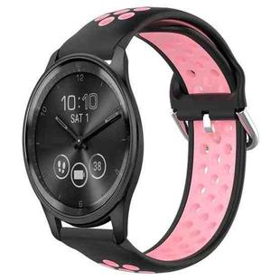 For Garmin Vivomove Trend 20mm Perforated Breathable Sports Silicone Watch Band(Black+Pink)