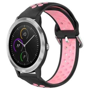 For Garmin Vivoactive3 20mm Perforated Breathable Sports Silicone Watch Band(Black+Pink)