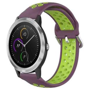 For Garmin Vivoactive3 20mm Perforated Breathable Sports Silicone Watch Band(Purple+Lime)