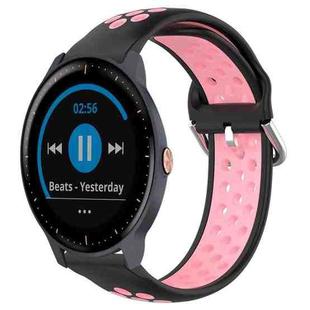 For Garmin Vivoactive3 Music 20mm Perforated Breathable Sports Silicone Watch Band(Black+Pink)