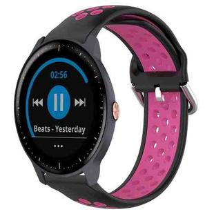 For Garmin Vivoactive3 Music 20mm Perforated Breathable Sports Silicone Watch Band(Black+Rose Red)