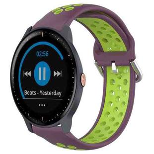 For Garmin Vivoactive3 Music 20mm Perforated Breathable Sports Silicone Watch Band(Purple+Lime)