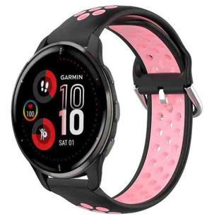 For Garmin Venu 2 Plus 20mm Perforated Breathable Sports Silicone Watch Band(Black+Pink)