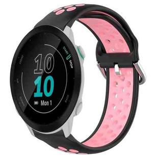 For Garmin Forerunner 55 20mm Perforated Breathable Sports Silicone Watch Band(Black+Pink)