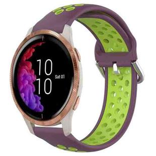 For Garmin Venu 20mm Perforated Breathable Sports Silicone Watch Band(Purple+Lime)