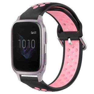 For Garmin Venu SQ 20mm Perforated Breathable Sports Silicone Watch Band(Black+Pink)