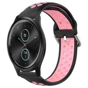 For Garmin VivoMove Style 20mm Perforated Breathable Sports Silicone Watch Band(Black+Pink)