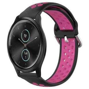 For Garmin VivoMove Style 20mm Perforated Breathable Sports Silicone Watch Band(Black+Rose Red)
