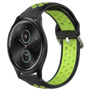 For Garmin VivoMove Style 20mm Perforated Breathable Sports Silicone Watch Band(Black+ Lime)