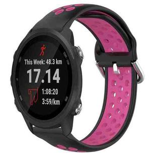 For Garmin Forerunner 245 Music 20mm Perforated Breathable Sports Silicone Watch Band(Black+Rose Red)
