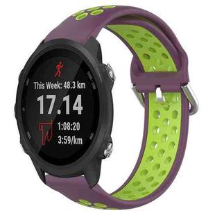 For Garmin Forerunner 245 Music 20mm Perforated Breathable Sports Silicone Watch Band(Purple+Lime)