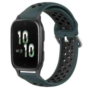 For Garmin Forerunner Sq2 20mm Perforated Breathable Sports Silicone Watch Band(Olive Green+Black)