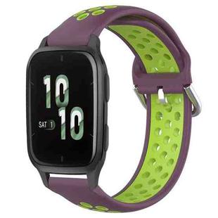 For Garmin Forerunner Sq2 20mm Perforated Breathable Sports Silicone Watch Band(Purple+Lime)