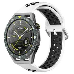 For Huawei Watch GT3 SE 22mm Perforated Breathable Sports Silicone Watch Band(White+Black)