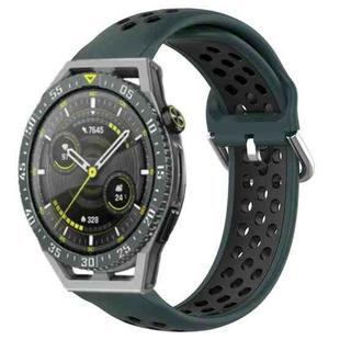 For Huawei Watch GT3 SE 22mm Perforated Breathable Sports Silicone Watch Band(Olive Green+Black)