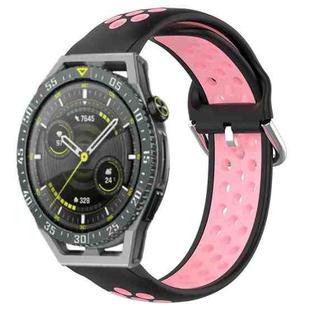 For Huawei Watch GT3 SE 22mm Perforated Breathable Sports Silicone Watch Band(Black+Pink)