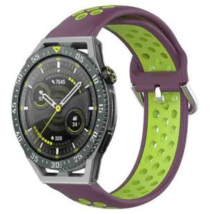 For Huawei Watch GT3 SE 22mm Perforated Breathable Sports Silicone Watch Band(Purple+Lime)