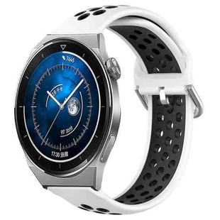 For Huawei Watch GT3 Pro 46mm 22mm Perforated Breathable Sports Silicone Watch Band(White+Black)