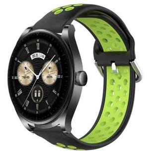 For Huawei Watch Buds 22mm Perforated Breathable Sports Silicone Watch Band(Black+ Lime)