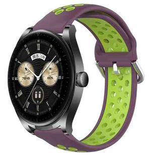 For Huawei Watch Buds 22mm Perforated Breathable Sports Silicone Watch Band(Purple+Lime)