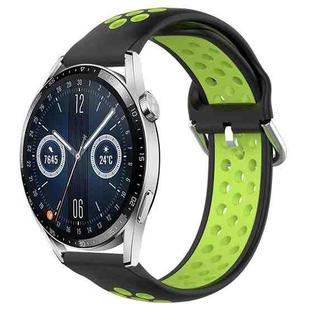 For Huawei Watch GT3 46mm 22mm Perforated Breathable Sports Silicone Watch Band(Black+ Lime)