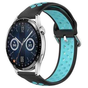 For Huawei Watch GT3 46mm 22mm Perforated Breathable Sports Silicone Watch Band(Black+Blue)