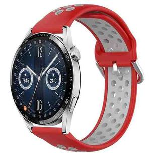 For Huawei Watch GT3 46mm 22mm Perforated Breathable Sports Silicone Watch Band(Red+Grey)