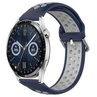 For Huawei Watch GT3 46mm 22mm Perforated Breathable Sports Silicone Watch Band(Midnight Blue + Gray)