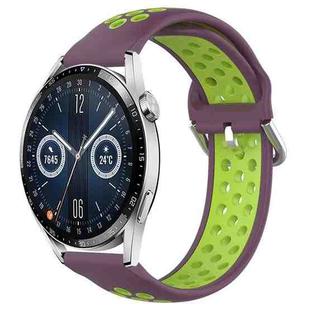 For Huawei Watch GT3 46mm 22mm Perforated Breathable Sports Silicone Watch Band(Purple+Lime)