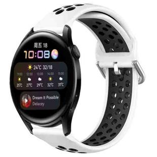 For Huawei Watch 3 22mm Perforated Breathable Sports Silicone Watch Band(White+Black)