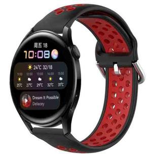 For Huawei Watch 3 22mm Perforated Breathable Sports Silicone Watch Band(Black+ Red)