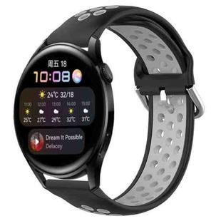 For Huawei Watch 3 22mm Perforated Breathable Sports Silicone Watch Band(Black+ Grey)