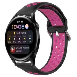 For Huawei Watch 3 22mm Perforated Breathable Sports Silicone Watch Band(Black+Rose Red)
