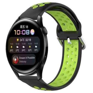 For Huawei Watch 3 22mm Perforated Breathable Sports Silicone Watch Band(Black+ Lime)