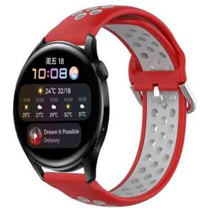 For Huawei Watch 3 22mm Perforated Breathable Sports Silicone Watch Band(Red+Grey)