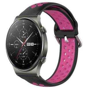 For Huawei GT2 Pro 22mm Perforated Breathable Sports Silicone Watch Band(Black+Rose Red)