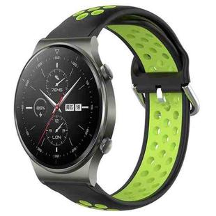 For Huawei GT2 Pro 22mm Perforated Breathable Sports Silicone Watch Band(Black+ Lime)