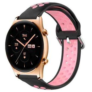 For Honor Watch GS 3 22mm Perforated Breathable Sports Silicone Watch Band(Black+Pink)