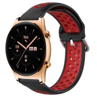 For Honor Watch GS 3 22mm Perforated Breathable Sports Silicone Watch Band(Black+ Red)