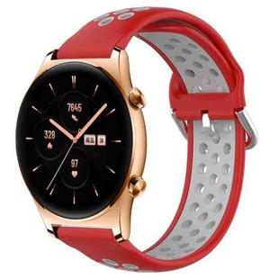 For Honor Watch GS 3 22mm Perforated Breathable Sports Silicone Watch Band(Red+Grey)