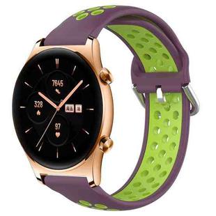 For Honor Watch GS 3 22mm Perforated Breathable Sports Silicone Watch Band(Purple+Lime)