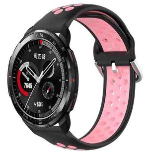 For Honor Watch GS Pro 22mm Perforated Breathable Sports Silicone Watch Band(Black+Pink)