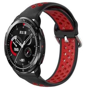 For Honor Watch GS Pro 22mm Perforated Breathable Sports Silicone Watch Band(Black+ Red)