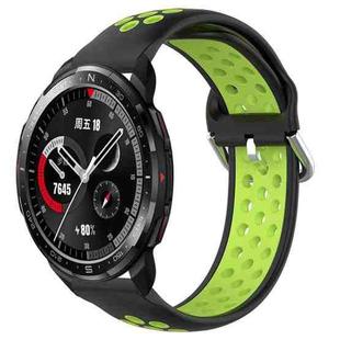 For Honor Watch GS Pro 22mm Perforated Breathable Sports Silicone Watch Band(Black+ Lime)