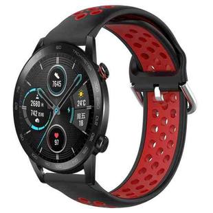 For Honor Magic Watch 2 46mm 22mm Perforated Breathable Sports Silicone Watch Band(Black+ Red)